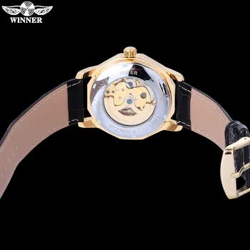 VÍŤAZ muži móda šport mechanické hodinky kožený remienok bežné značky pánske automatické kostra čierna prípade hodinky reloj hombre
