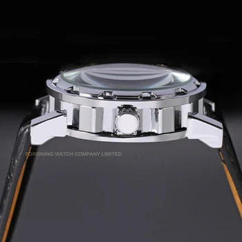 Víťaz značky mechanické hodinky pre mužov čierny kožený pás doprava zadarmo WRG8008M3S6