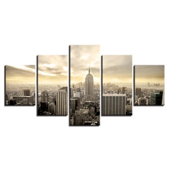 Wall Art Plátno, Vytlačí Modulárny Maľovanie 5 Panel Empire State Building Moderné Dekorácie Obrázok Lacné Rámec Plagát