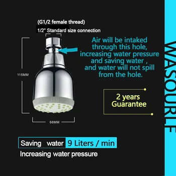 WASOURLF záruka Daždi Hlavu na stenu pod tlakom úsporu vody, ABS pochrómovaný režijné sprchovej tapware