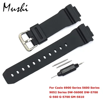 Watchband pre Casio 6900 Série 5600 Series DW-5600E DW-5700 Muž Blcak Watchband Pin Pracky Hodiniek kapela Zápästí Náramok Čierny+Nástroj