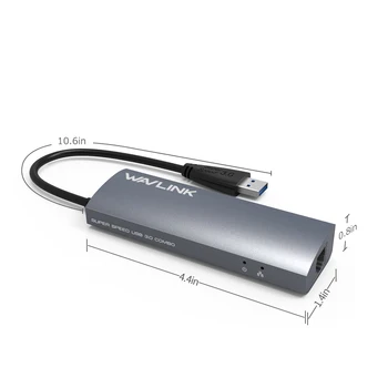Wavlink 3 Port Rozbočovača Usb 3.0 Card Reader RJ-45 Gigabit Ethernet Adaptér Hliníková USB 3.0 Hub pre pripojenie USB Zariadení pre Windows, Mac OS