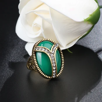 Wbmqda 2018 Vintage Veľké Krištáľovo Krúžok Starožitné Zlata Farebné Mozaiky Zelená Živice Prstene Pre Ženy Veľkosti 7-10 Módne Turecký Šperky