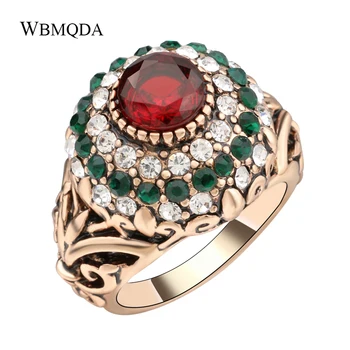 Wbmqda turecký Červené Krúžky Starožitné Zlata Farba dámske Šperky Zlaté Koruny Green Crystal Prst Prsteň 2018 Nové Prírastky