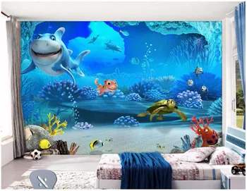WDBH vlastné nástenné 3d tapeta Podmorský svet deti miestnosti cartoon zvieratá maľovanie 3d nástenné maľby, tapety na steny, 3 d