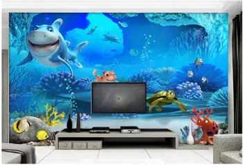 WDBH vlastné nástenné 3d tapeta Podmorský svet deti miestnosti cartoon zvieratá maľovanie 3d nástenné maľby, tapety na steny, 3 d
