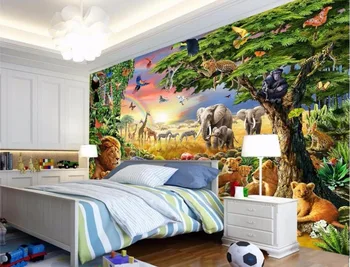 WDBH vlastné nástenné 3d tapeta trávnych porastov zvierat lev detí, domáce dekorácie 3d maľba na stenu nástenné maľby, tapety na stenu 3 d