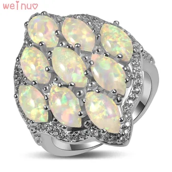 Weinuo White Fire Opal White Crystal Krúžok 925 Sterling Silver Kvalitné Dámske Šperky Snubný Prsteň Veľkosti 5 6 7 8 9 10 11 A322
