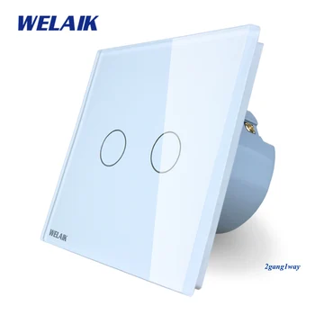 WELAIK Krištáľové Sklo Panel Prepínať Biely vypínač EÚ Dotykový Spínač, Displej Wall Light Switch 2gang1way AC110~250V A1921CW/B