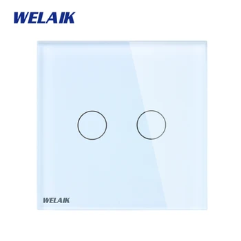 WELAIK Krištáľové Sklo Panel Prepínať Biely vypínač EÚ Dotykový Spínač, Displej Wall Light Switch 2gang1way AC110~250V A1921CW/B