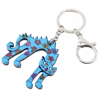 WEVENI Akryl Anime Modrá Mačka Mačiatko kľúčenky Keyrings Pre Ženy, Dievča Taška Kľúča Vozidla v Kabelke Peňaženku Kúzlo Keychain Darček Šperky