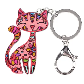 WEVENI Akryl Tlač Úsmev Cat Kitten Kľúč Reťazca Krúžok Taška Kúzlo Veľkoobchod Keychain Doplnky, Módne Šperky Pre Ženy
