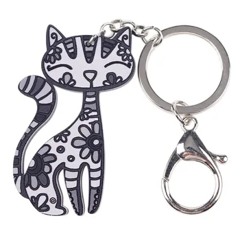 WEVENI Akryl Tlač Úsmev Cat Kitten Kľúč Reťazca Krúžok Taška Kúzlo Veľkoobchod Keychain Doplnky, Módne Šperky Pre Ženy