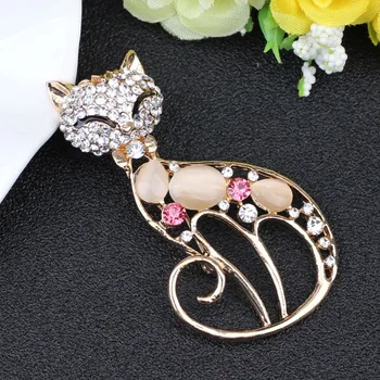 WEVENI Drahokamu Opal Cat Kitten Brošňa Pre Ženy, Vianočné Brošne Pin Golier Šatku Dekorácie Nové Módne Šperky Aniaml