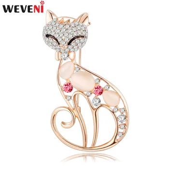 WEVENI Drahokamu Opal Cat Kitten Brošňa Pre Ženy, Vianočné Brošne Pin Golier Šatku Dekorácie Nové Módne Šperky Aniaml
