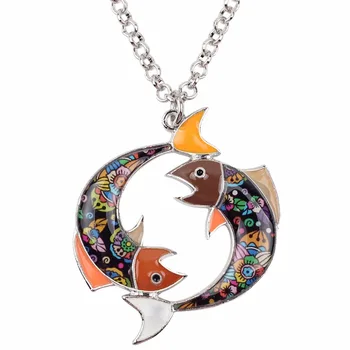 WEVENI Maxi Vyhlásenie Kovové Zliatiny Šťastie Zverokruhu Ryby Náhrdelník Reťazca Choker Príveskom Móda Na Ryby Smalt Šperky Pre Ženy