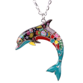 WEVENI Vyhlásenie Maxi Smalt Zliatiny Dolphin Náhrdelník&Prívesky Golier Módne Doplnky, Originálne Tichom Zvierat Šperky Pre Ženy