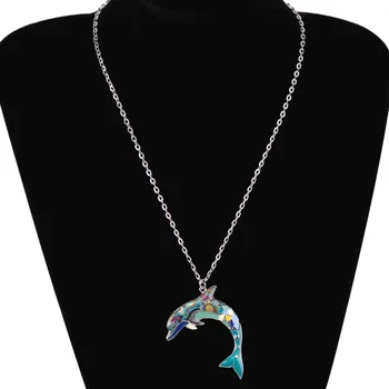 WEVENI Vyhlásenie Maxi Smalt Zliatiny Dolphin Náhrdelník&Prívesky Golier Módne Doplnky, Originálne Tichom Zvierat Šperky Pre Ženy
