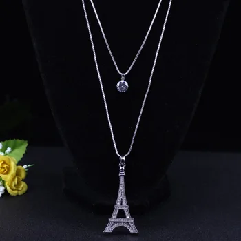 WEVENI Vyhlásenie Plný Drahokamu Eiffelova Veža Budovy Dlhý Náhrdelník Prívesok Reťazca Golier Módne Doplnky, Šperky Pre Ženy