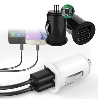 White/Black 12V Napájanie Duálne 2 Port USB Mini Guľka Auto Nabíjačku Adaptér pre iPhone Prenosné Dvojitý USB Mini Nabíjačka do Auta