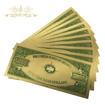 Wishonor 10Pcs/Veľa Vzácny Dar Amerike Farebné Zlato, Bankovky USD 5000 Dolárov Bankoviek V 24K Falošné Peniaze, Účet Za Zber