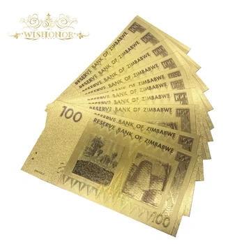 Wishonor 10pcs/veľa Zimbabwe Bankoviek Sto Dolárov Bankoviek v 24k Zlatom Falošné Papierové Peniaze Na Zbierku