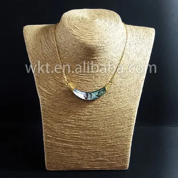 WKT Elegantné módne zlatá shell horn náhrdelník dvojité balls prírodné abalone horn náhrdelník zdarma, nakupovanie