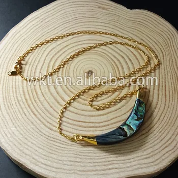 WKT Elegantné módne zlatá shell horn náhrdelník dvojité balls prírodné abalone horn náhrdelník zdarma, nakupovanie