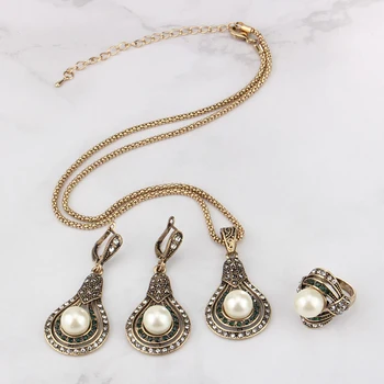 WLP Sladkovodné Perly Šperky Set 1 Tón Čierna Zlatá Farba Vintage Simulované Perlový Náhrdelník Náušnice, Prsteň Súpravy Pre Ženy Crystal