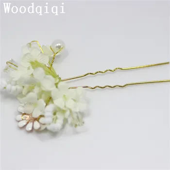 Woodqiqi 3 Ks/Veľa Módnych Crystal sponky do vlasov Pre Svadobné Simulované Pearl Vlasy Kolíky bielej Farby, Kvetinové Svadobné sponky do Vlasov