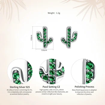WOSTU 925 Sterling Silver Osviežujúci Zelený Kaktus Crystal Trendy Stud Náušnice Pre Ženy S925 Šperky Darček Brincos CQE097