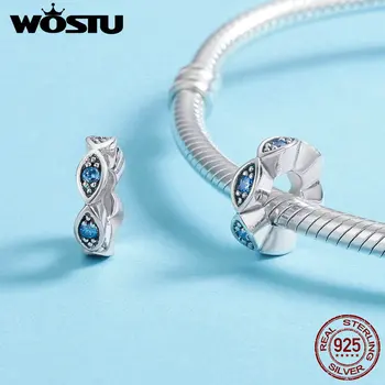 WOSTU 925 Sterling Silver Šťastie, Modré Očné Trblietavé CZ Dištančné Kúzlo Korálky fit Pôvodné Ženy Náramok Šperky FIC513
