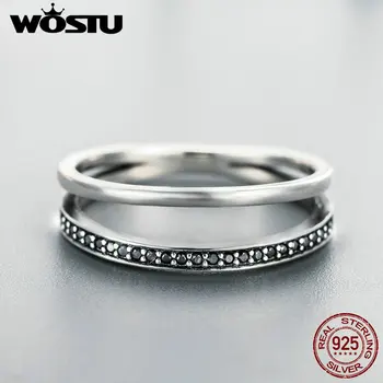 WOSTU Nové Módne 925 Sterling Silver Black & White Pohyb Stohovateľné Prstene Pre Ženy, Luxusné S925 Šperky CQR082