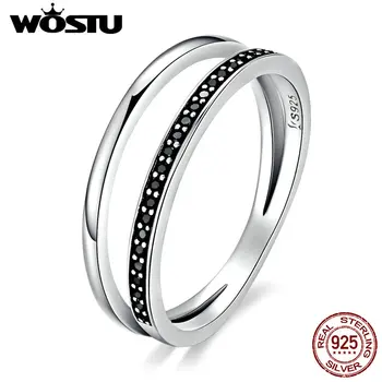 WOSTU Nové Módne 925 Sterling Silver Black & White Pohyb Stohovateľné Prstene Pre Ženy, Luxusné S925 Šperky CQR082