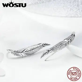WOSTU Romantický 925 Sterling Silver Vintage Perie Retro Krídla Stud Náušnice pre Ženy, Luxusné Strieborné Šperky, Darček DXE258