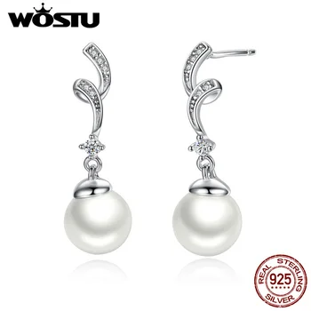 WOSTU Značky Luxusné 925 Sterling Silver Pearl Náušnice Kvapka Pre Ženy, Jemné Šperky Originálne Najlepší Darček