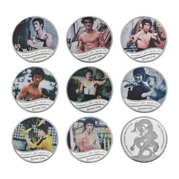 WR 8pcs Bruce Lee Strieborné Pozlátené Kovové Mince Vintage Domova Umelecké Remeslá Farebné Pamätné Výzvou Mince na Suvenír
