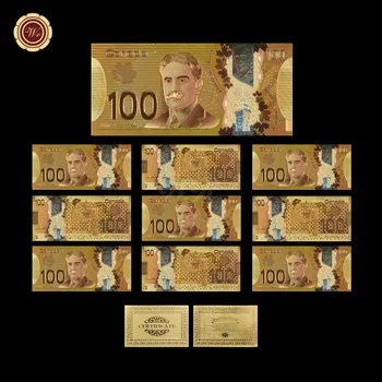 WR Kanada 100 Dolárov 24kt Zlatej Fólie Bankovky a Kovové Remeslo Zlaté Bankovky, Zlaté Falošné Peniaze Suvenír Zber Domova 10pcs