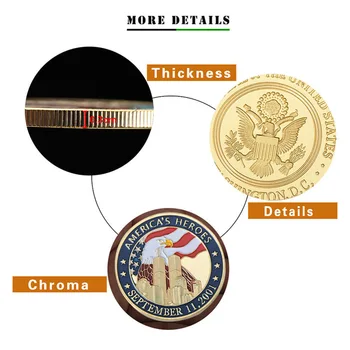 WR NÁS Pamäte Kovu, Pozlátené Mince americký Hrdina 11. septembra Výzvou Mince Pamätné USA Zlaté Mince na Suvenír