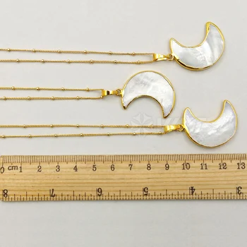 WT-N1024 Veľkoobchod módne šperky prírodné sea shell prívesok s 24 zlato electroplate stallite korálky reťazca náhrdelník šperky