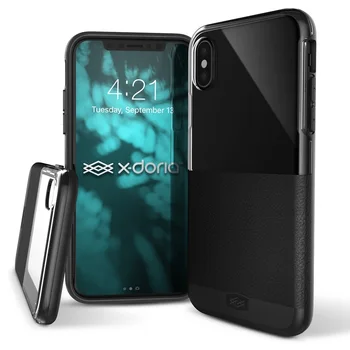 X-Doria Dash Série puzdro pre iPhone X & 8 & 7 & Plus Kryt - Ochranné puzdro s Faux Čiernej Kože pre iPhone X 8 7 Plus Coque