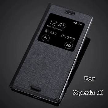 X Vyhľadávané Fundas luxusné Módne Telefón Taška Kože Pre Sony Xperia X F5122 F5121 & X Duálne zobrazenie okna flip cover pu kožené puzdro