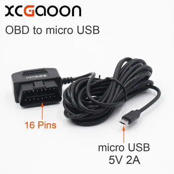 XCGaoon 3.5 meter Nabíjačka do Auta OBD 16 Pin DC Converter Modul 12V 24V 5V 2A s micro USB Kábel, Ochrany Nízkeho Napätia