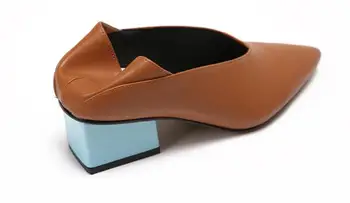 XGRAVITY Veľkosť 34-40 Jedinečný Dizajn, Originálne Kožené Robustný Abnormálne Mid-Podpätky dámske Topánky Ukázal Prst Sexy Šaty V Dizajn Topánky