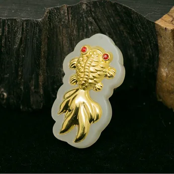 Xin Yu yuan módne 24k gold jade vložkou Rybka náhrdelník prívesok charm jemné šperky pre ženy, mužov, darčeky