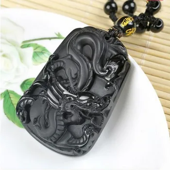 Xin Yu Yuan Prírodné Obsidian Vyrezávané Jade Dragon Prívesok Požehnanie Ženy Muži Náhrdelník Jemné Šperky, Prívesky
