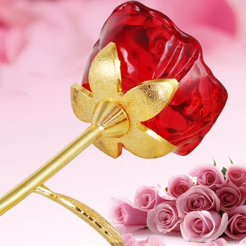 XINTOU Krištáľové Sklo Večný Ruže Kvet Figúrky Miniatúrne Gold Leaf Umelé Kvety, Svadobné Valentína Remesiel Dary