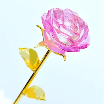 XINTOU Krištáľové Sklo Večný Ruže Kvet Figúrky Miniatúrne Gold Leaf Umelé Kvety, Svadobné Valentína Remesiel Dary