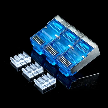 Xintylink 50pcs rj45 konektor rj45 plug cat6 sieťovú konektor pozlátené 8P8C tienené kovové ethernet modulárne svorkovnice modrá