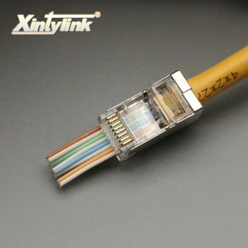 Xintylink EZ rj45 konektor rj45 plug cat5e terminály cat5 8P8C stp sieťový konektor kovu, pozlátené tienené modulárny 100ks